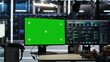 © DC Studio - Server farm engineer using node tree systems on green screen PC to categorize unstructured data. Data center IT expert uses visual programming software on mockup chroma key computer, camera B
