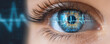 © Yuparet - Close up human eye with digital heartbeat reflection, technology and health concept, futuristic blue interface, innovation, vision, and biometric security