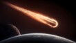 © Shelvina - A brilliant fiery comet with a long glowing tail dramatically streaks through the dark expanse of deep space, approaching distant planets in an awe-inspiring cosmic scene