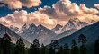 © roy - Stunning view of snow-capped mountains under a dramatic cloudy sky in the wilderness
