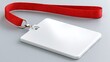 © novi - A blank white identification card with a red lanyard is displayed on a plain gray surface. The lighting is soft and even, highlighting the smooth texture of the