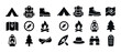 © Svitlana - Camping and outdoors icons: tents, backpacks, boots, maps, compass, lantern, fire