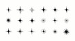 © Ray - Various black starburst and star shapes in a grid-like arrangement on a white background. Some have shadows.