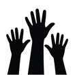 © FAS - Silhouette of three raised hands against a white background