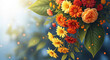 © Jasavantpatel - banner background Theravada New Year Day theme, and wide copy space, Close-up of a traditional Theravada New Year floral arrangement with colorful flowers and ... See More