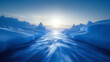 © Arunya - Serene polar landscape featuring a fast-flowing river of meltwater cutting through a majestic canyon of blue glaciers and icebergs at sunrise