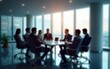 © Jacob - blurred business people meeting in modern office building conference room. generative AI. High quality