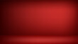 © e-salamander - Dark red studio background with light spot. Empty 3D room with monochrome wall and floor, color gradient. Vector horizontal banner backdrop for product presentation, blank HD template, photo space.