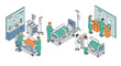 © Ophelia - Isometric hospital ward scene with medical staff and patients in modern healthcare setting