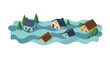 © Ophelia - Isometric flooded houses and trees on white background