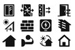 © Valentyna - Passive House Icons. Solid style icons of passive houses: triple-glazed window, heat recovery ventilator, thick insulation,