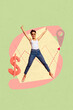 © deagreez - Creative pop collage of person stand fly on green background having dollar sign place map