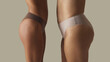 © Lustre Art Group  - Side view of two female bodies in brown and beige underwear with smooth curves. Concept of lingerie lookbook, product comparison, body-positive visual identity, and soft minimal style.