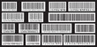 © Nuraisha elements - Digital bar codes labels and tags. Barcode symbols. Collection of black and white barcode vector icons in different style isolated vector illustration on black background.