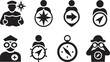 © MdSumon - Silhouette navigator icon set featuring map tools, pointers, and direction symbols for guides.
