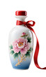 © IllustrationInspire - Elegant Floral Ceramic Bottle with Red Ribbon