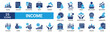 © Squadfire - Income icon set. Containing paycheck, accounting, work, payment, tax, pension, wages, employment, investment, overtime and more. Solid vector icons collection.