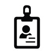 © M Zakariya - A black and white icon of an identification badge with a person silhouette and lines for text.