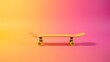 © Jhon - ollie. A vibrant yellow skateboard captured at a dynamic angle, radiating energy and movement. event key visuals, club posters, designed for sports event promotions and stadium branding.