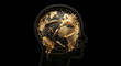 © Adar - Double Exposure Silhouette of Human Head Filled with Golden Global Transportation Network