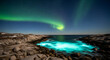 © Filip - Green Aurora Over a Rocky Coast with Turquoise Glowing Water in a Shoreline Pool