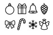 © Rostyslav - Christmas Icon Set. Tree decor concept linear icon set: round bauble, gift box, bell, pinecone, bow, candy stick, snowflake, angel