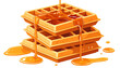 © callula - Golden Waffles Stack Drenched in Sweet Syrup Breakfast.