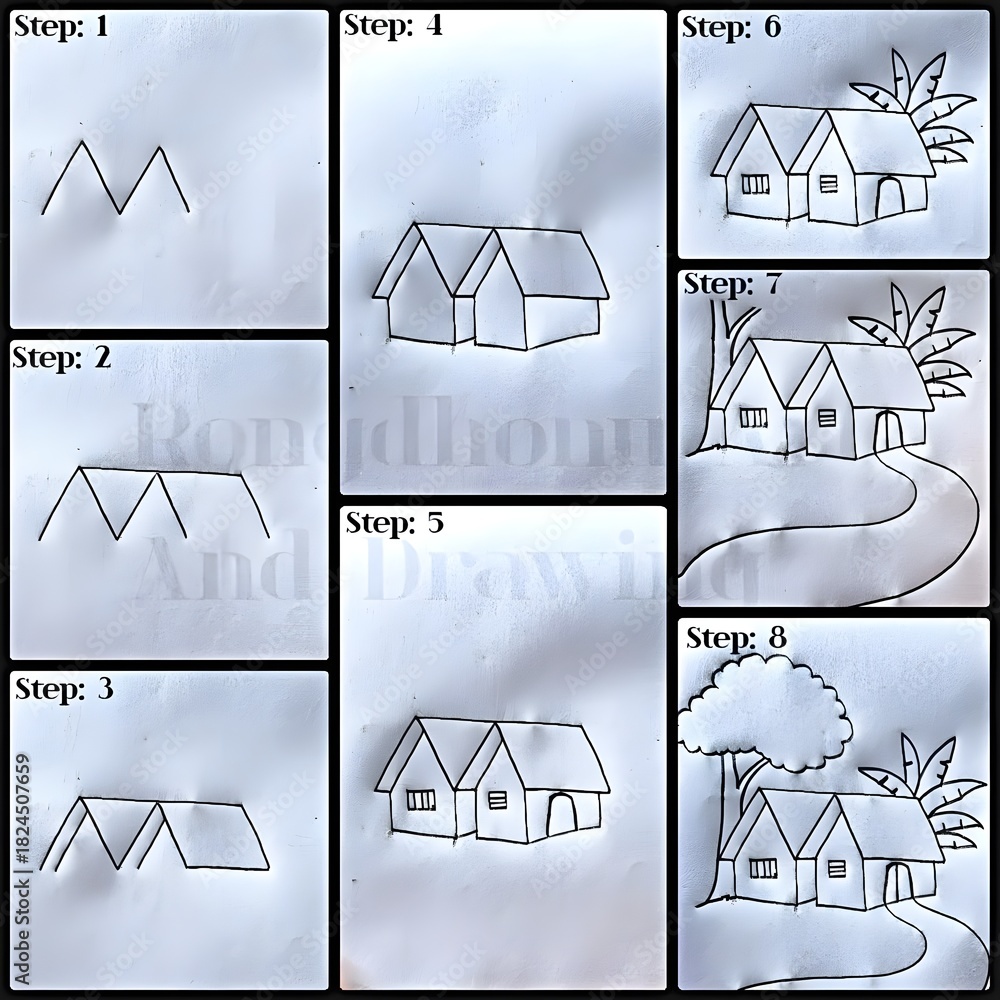 Create a detailed house drawing following these 8 simple step-by-step ...