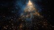 © PetrovMedia - Abstract christmas tree formed by golden sparkling particles on a dark background with subtle blue smoky textures, festive holiday glitter concept art