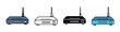 © Sophia - Set of four wireless router icons in different artistic styles including hand-drawn sketch, simple line art, solid glyph, and flat color for representing internet connectivity