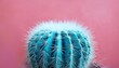 © Karina - fashion blue colored cactus on pastel pink background trendy tropical cacti plant close up art concept creative fashionable style sweet summer mood