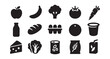 © abdurrahim89 - Vector set of black silhouette food icons, collection of healthy fruit and vegetable symbols