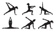 © Hamid - Set of yoga pose silhouettes various asanas in black vector illustration isolated on white background for fitness and wellness designs