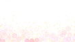 © Iryna - Pink bubbles and golden confetti on transparent background. Floating along the bottom edge. Space for text. For greeting cards, party invitations, baby shower decorations, wedding stationery. PNG.