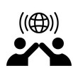 © Frank - Icono de alianza global. Cooperación internacional. Dos personas chocando puños con globo terráqueo. Ilustración vectorial