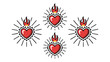 © Vectyx - Flaming heart symbol pattern with radiant red hearts and fire flames on white background for love passion and romance concept illustration