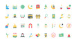 © lembergvector - Islam flat icons set vector illustration. Muslim religion and worship symbols, Saudi man and woman in hijab, mosque and Quran, religious calendar of holidays for prayers and charity.