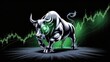 © Tama - A strong bull, symbolizing bullish market trends, with a rising stock chart