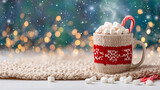 Cozy christmas scene with hot cocoa home interior festive atmosphere winter wonderland warm vibe