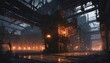 © Tatyana - dark industrial scene with glowing machinery and foggy atmosphere