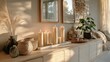 © Anna - Cozy home decor with candles and natural elements in sunlit living room