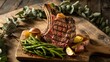 © BARSON - Dramatic view of roasted prime rib steak with vegetables for holiday dinner