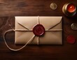 © Alan - elegant sealed letter on a rustic wooden table featuring an intricate wax seal and stamp