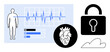 © robu_s - ECG reading beside human figure, heart diagram, lock signifying data security, and cloud. Ideal for health tech, data protection, cybersecurity, cardiology, medical privacy digital healthcare