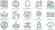 © Hello World - Global water conservation recycle droplet treatment source faucet bowl swimming pool bottle raincloud sewage icons eco environment set