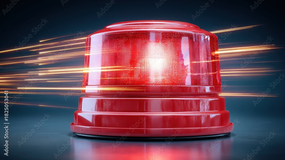 A bright red emergency light shines intensely, surrounded by streaks of light suggesting rapid movement. The scene captures an urgent atmosphere, commonly associated with police or rescue operations.