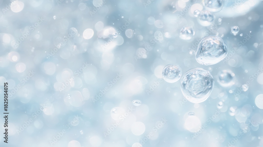 Bright bubbles float upward in a clear body of water, creating a peaceful scene filled with light reflections. The soft blue tones enhance the calming effect of the moment.