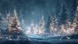 © InfiniteStudio - Snowy winter forest with glowing lights creating a magical holiday atmosphere in the evening hours