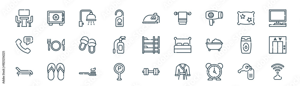 Vetor modern linear hotel icon set. vector thin line outline symbols ...