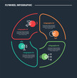 © fatmawati - Flywheel infographic process diagram with creative piechart slice cut on quadrant structure with dark background bright outline style 4 points